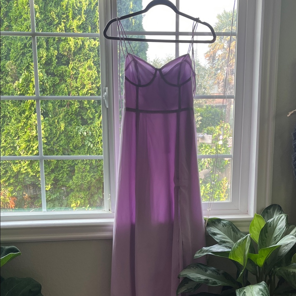 FOREVER 21 Lavender Sweetheart Midi Dress With Side Slit & Tie Straps Juniors Sm - Picture 2 of 9